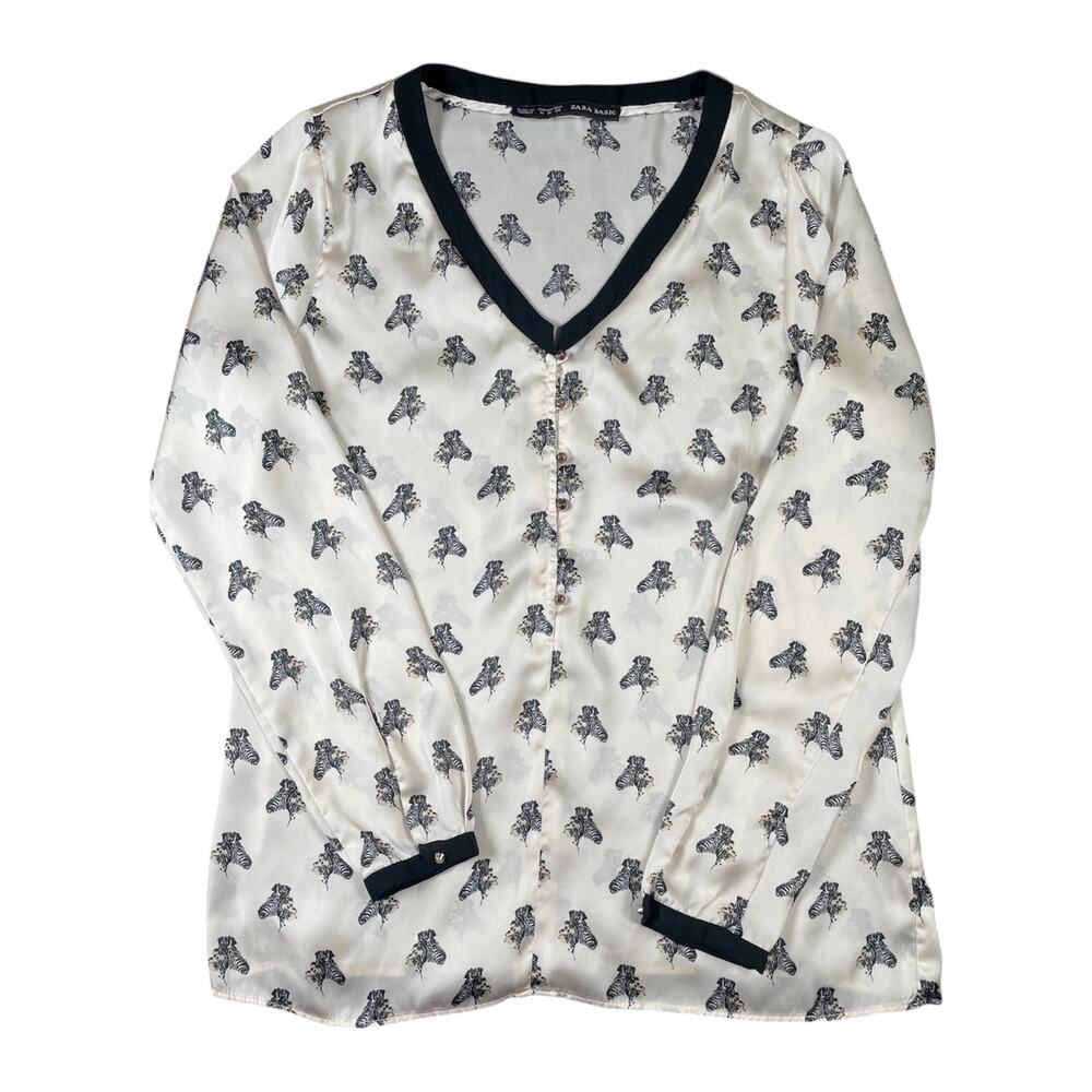 Zara Basic Satin Feel Zebra Print Blouse Top- M